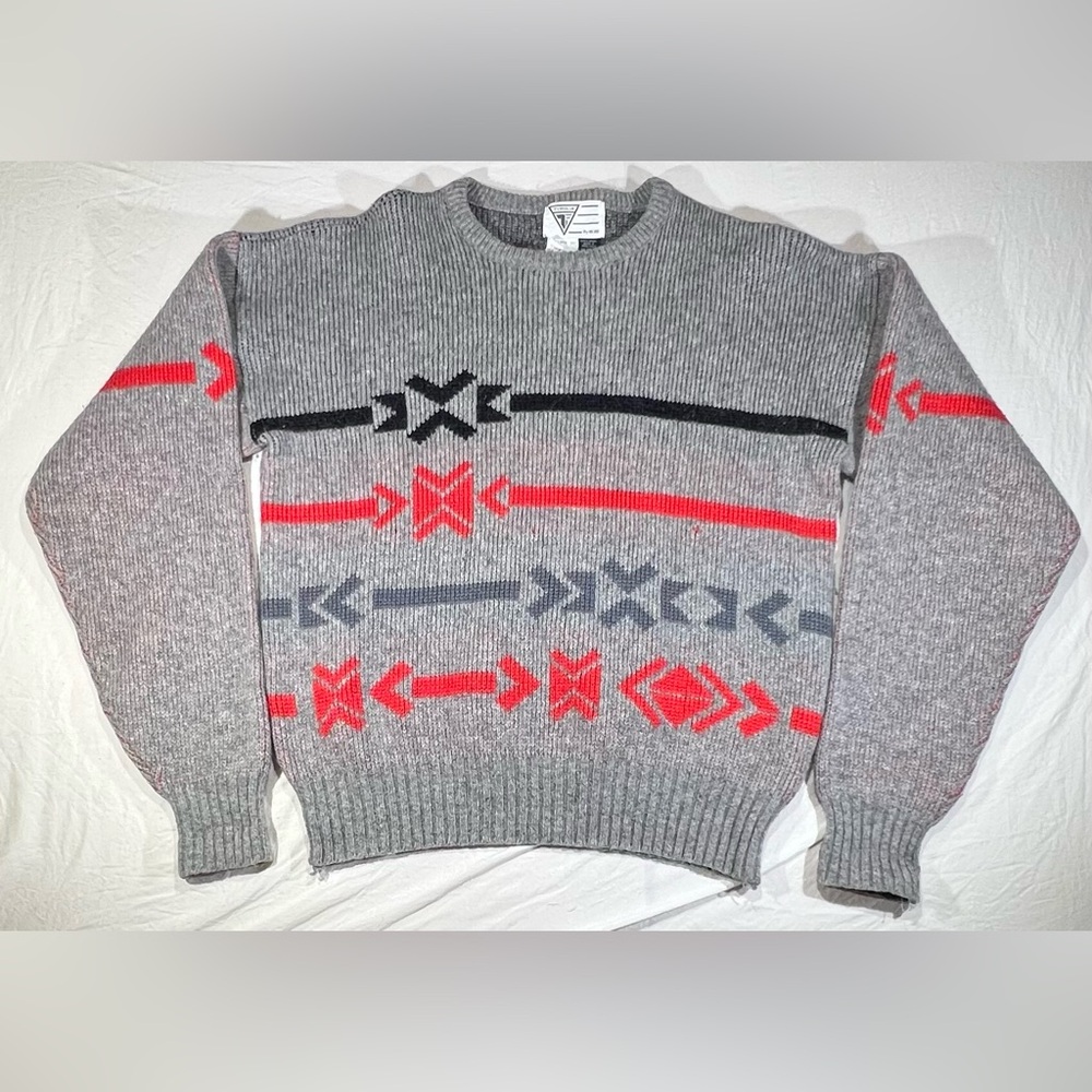 Vtg Tyrolia Skiwear by Head Sweater Mens Large Nordic Gray  Wool Striped